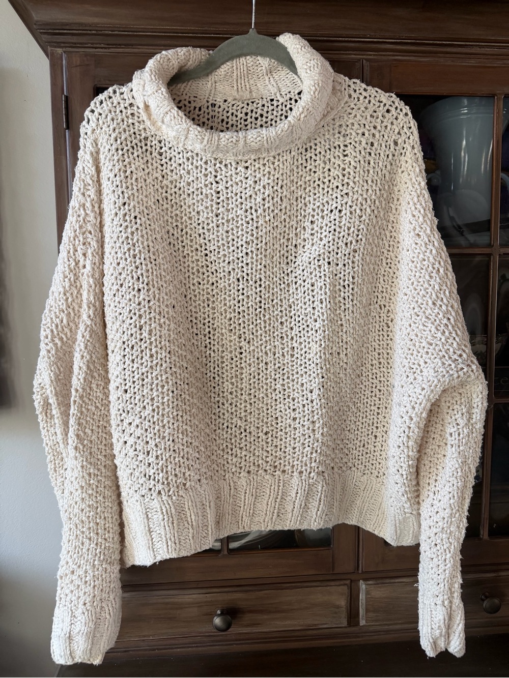 Eileen Fisher Cream Open-Knit Turtleneck Sweater